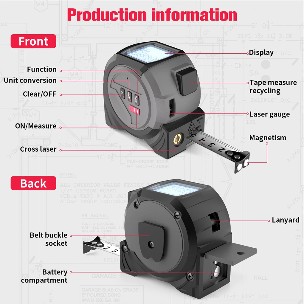 3 In 1 Laser Tape Measure Rangefinder Infrared High-precision Intelligent Electronic Ruler Cross Line Measuring Instrument Level