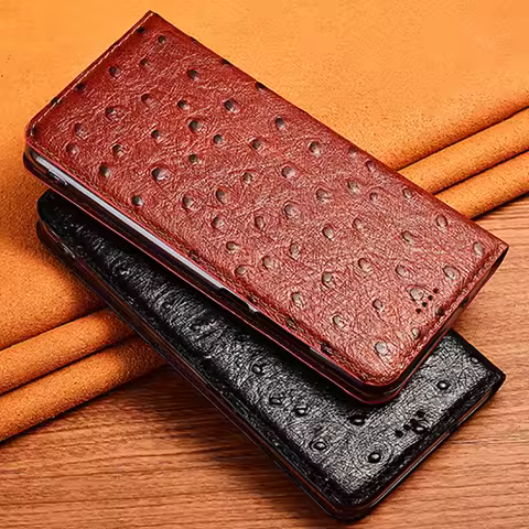Ostrich Veins Genuine Leather Flip Cover Case For Samsung Galaxy S7 edge S8 S9 S10 S20 S21 FE Plus Lite Ultra Magnetic Cases