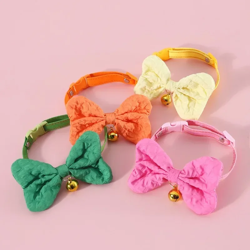 New Cat Collar Candy Colorful Denim Bow Adjustable Bell Cat Dog Bow Tie Accessory Necklace Dog Collar