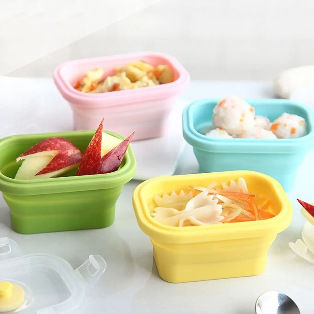 4Pcs 150ml Silicone Food Storage Container Sealed Leakproof Kids Snack Container Stackable Collapsible Food Fresh-Keeping Box