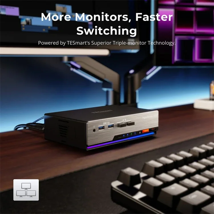 Новый игровой док-станция TESmart Triple 4K60Hz HDMI KVM Switch для 2 ПК и 3 мониторов, с EDID, видеопереключатель 2x3