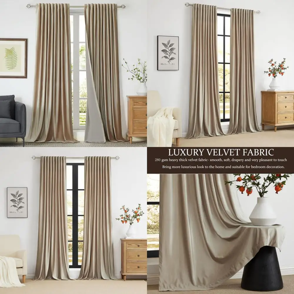 

Толстые затемняющие бархатные шторы цвета шампанского, длина 108, набор из 2 шт., с карманом для стержня и задней вкладкой, термоизоляция для гостиной и