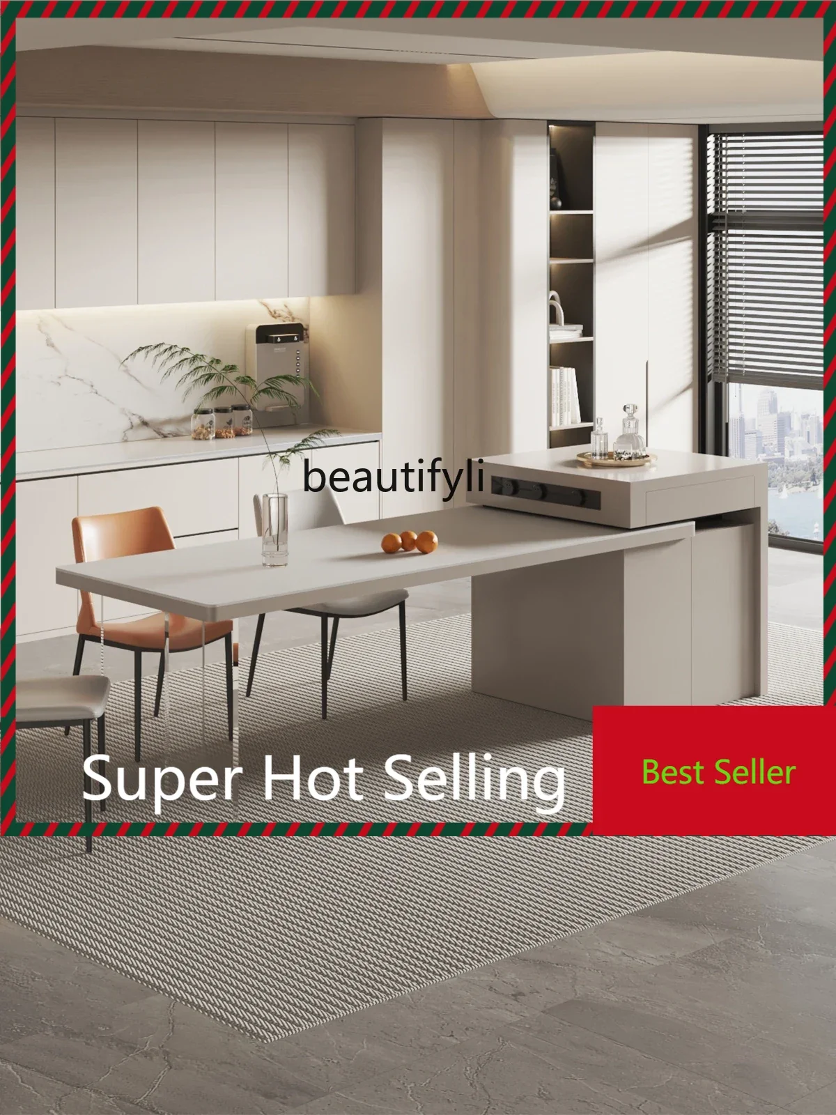 

G1218 Italian minimalist island dining table integrated household light luxury suspended retractable rock slab table