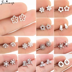 Summer Design Multiple Small Flower Stainless Steel Earrings for Women Girls Jewelry Cute Rose Daisy Snowflake Lotus Studs Gifts