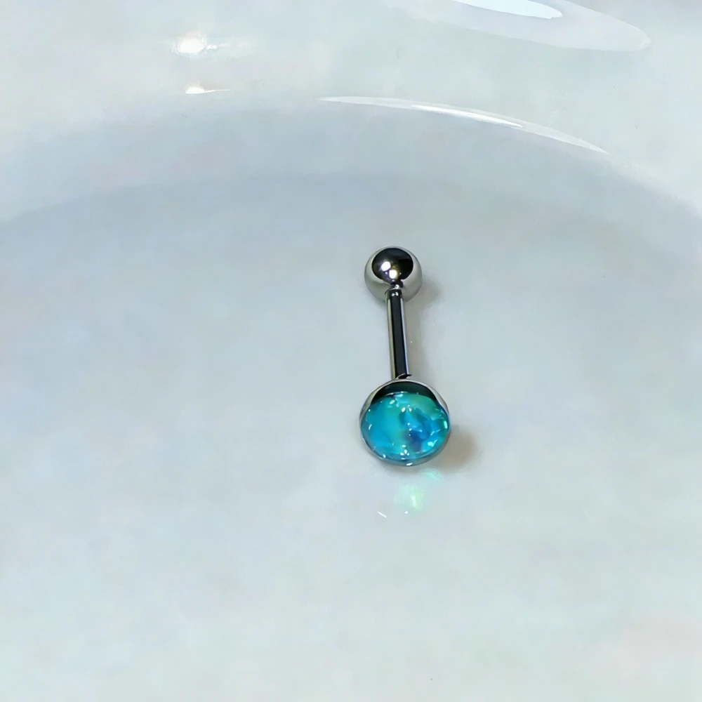 1Pc High-Quality Trendy Blue Glitter Ball Chain Titanium Steel Tongue Stud - Hot Girl Body Piercing Party Jewelry Giftt