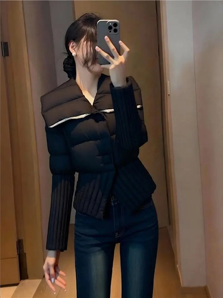 

Sli Thiened Bla Cotton Jaet Women's Winter Faion Unique Super Beautiful Waist-Cinching Coat Korean Version