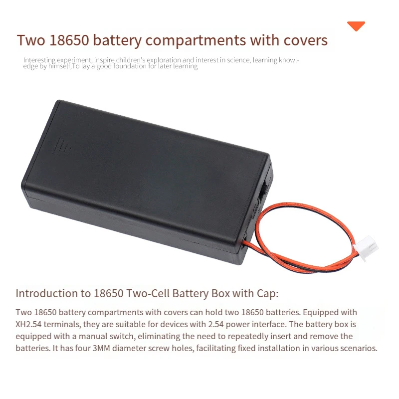 2x18650 Battery Holder Case with Switch, XH2.54 & DC Plug, for LED Strip, Drone, DIY Projects, 3D Printer Power Supply