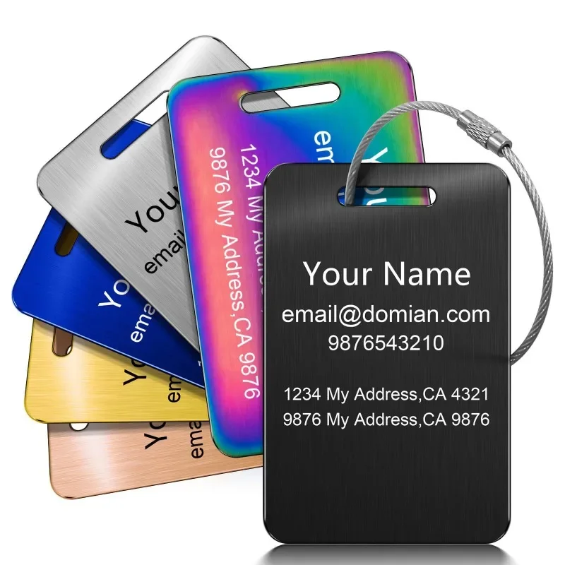 Personalized Name Number Stainless Steel Tag Keychain Backpack Rectangle Square Metal Keyring Laser Custom Logo Key Chain Ring