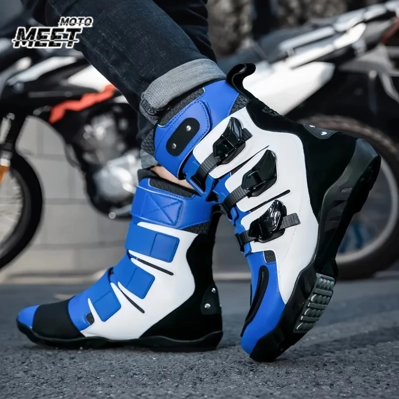 Men All‑Season Off‑Road Short Biker Boots, Protective Motorbike Riding Footwear for Racing Travel, EU Sizes 37‑48