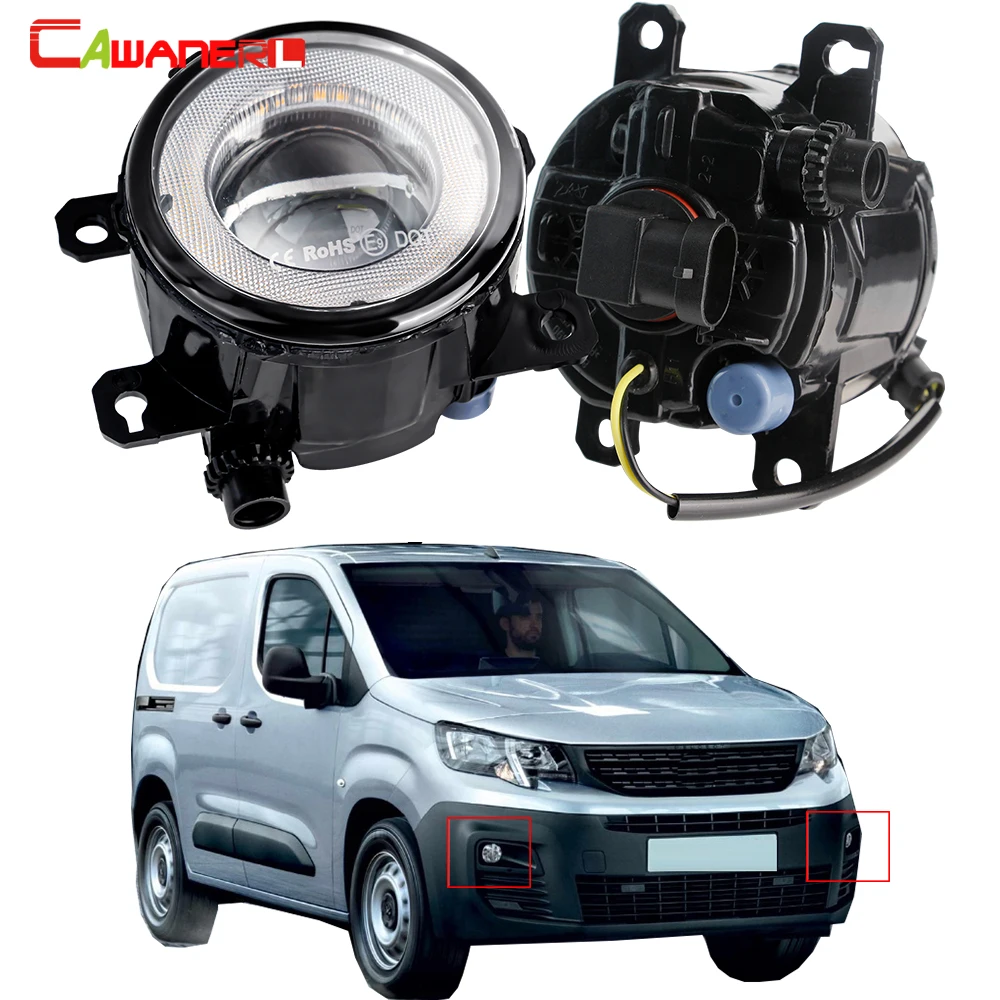 2 X LED Fog Light Angel Eye DRL H11 30W Car Glass Lens Fog Daytime Running Lamp For Peugeot Partner Box Body MPV (K9) 2018-2023