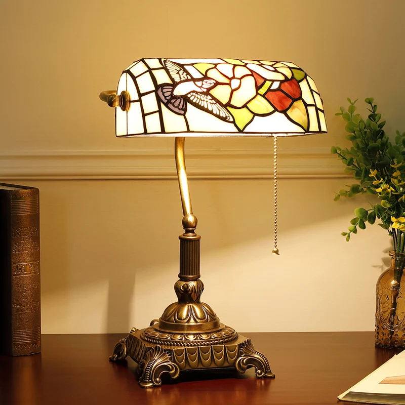 Restaurant Stained glass shade LED Table Lamp multicolor Copper Tiffany table lighting  Abajur Bedroom reading study Desk Light