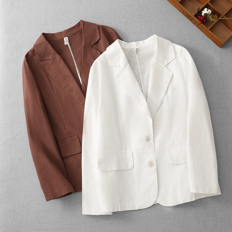

Casual Linen Suit Jaet Women's plus Size Mid-Length Spring New Sle Thin Top Simple Elegance Color Leisure Outerwear