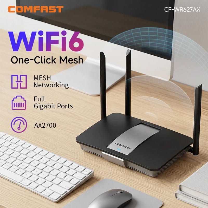 

COMFAST WIFI6 MESH Gigabit Wireless Repeater Router Dual-Band 2.4&5Ghz Signal Booster 4 High-gain Antenna Long Range Amplifer