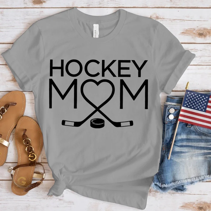 Women Fashion Hockey Mom Print T-Shirts Fashion Casual Short Sleeve Daily Outdoor Shirt Tops Mother\'s Day Gift