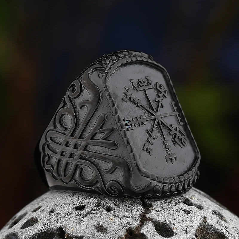 Anillo de defensa de acero inoxidable para hombre, sortija de epoxi gigante de mitología nórdica de empresa vikinga, joyería Unisex a la moda, regalo de fiesta, ftv227