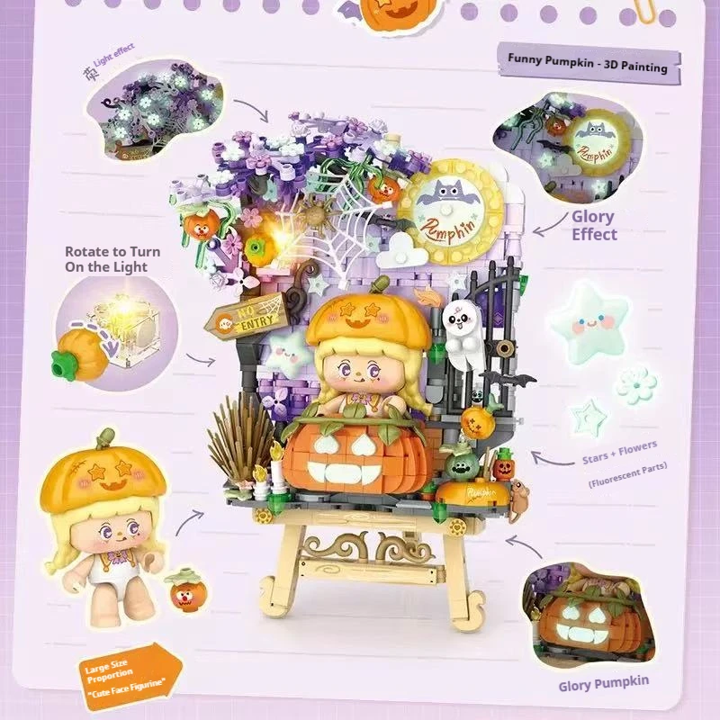 

LOZ 3D painting building blocks assembly set, funny pumpkin magic black cat creative building blocks ornaments, Halloween gift