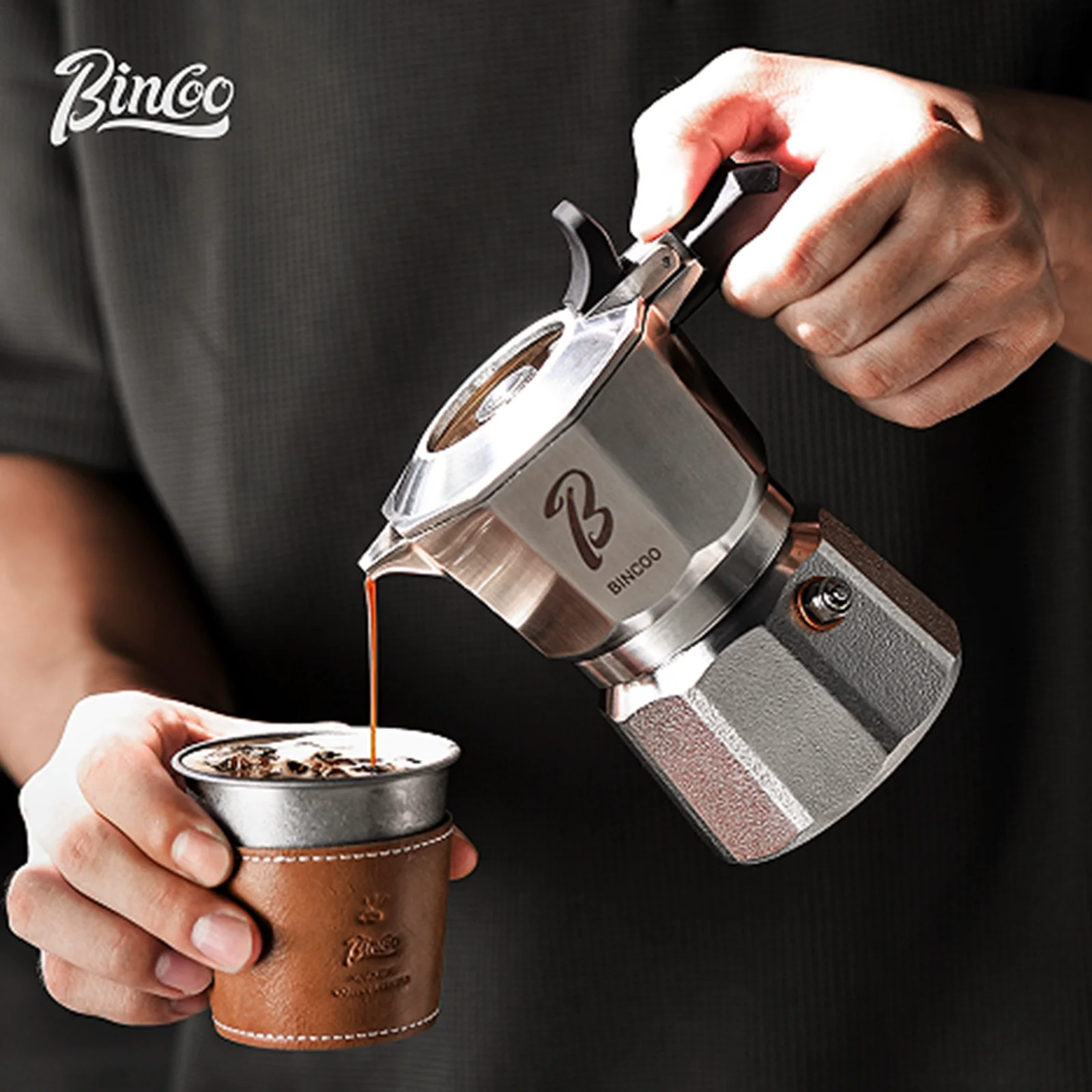 

Bincoo Three Valve Mocha Pot 2 Cups Italian Espresso Extraction Coffee Pot Food Grade 316 Stainless Steel Home Barista Tools
