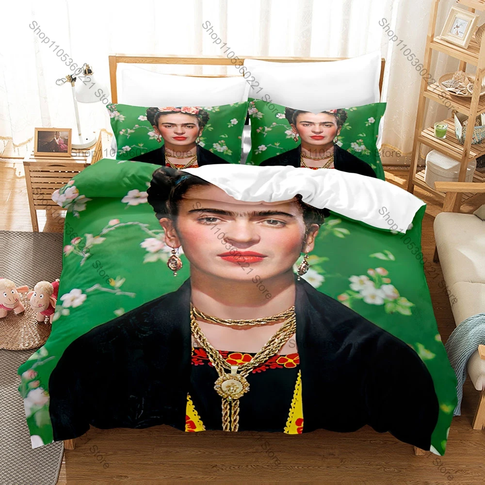 Cool Classic Frida Kahlo Art Print Duvet Cover 2 Pillowcases Soft Microfiber Bohemian Style Room Bedding Mexican Art Bed Linens