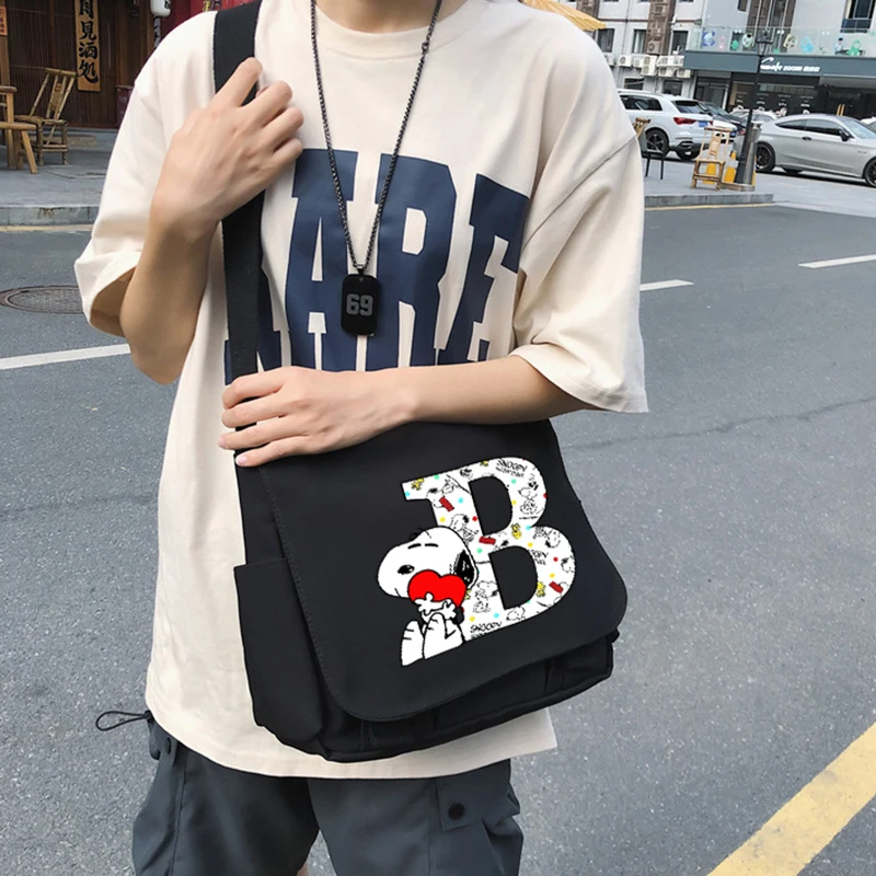 Snoopy Shoulder Bag Letter Fashion Cartoon Large Capacity  Versatile Canvas Women Crossbody Bags Solid Color Flip Casual Handbag