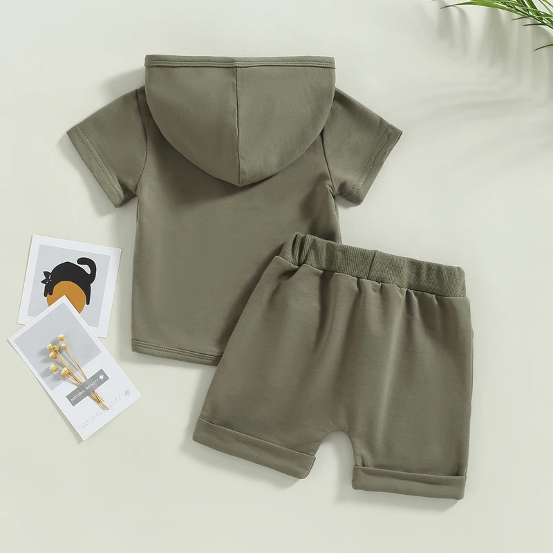 

Baby Boys Shorts Set Short Sleeve Hooded T-shirt with Elastic Waist Shorts Summer Outfit