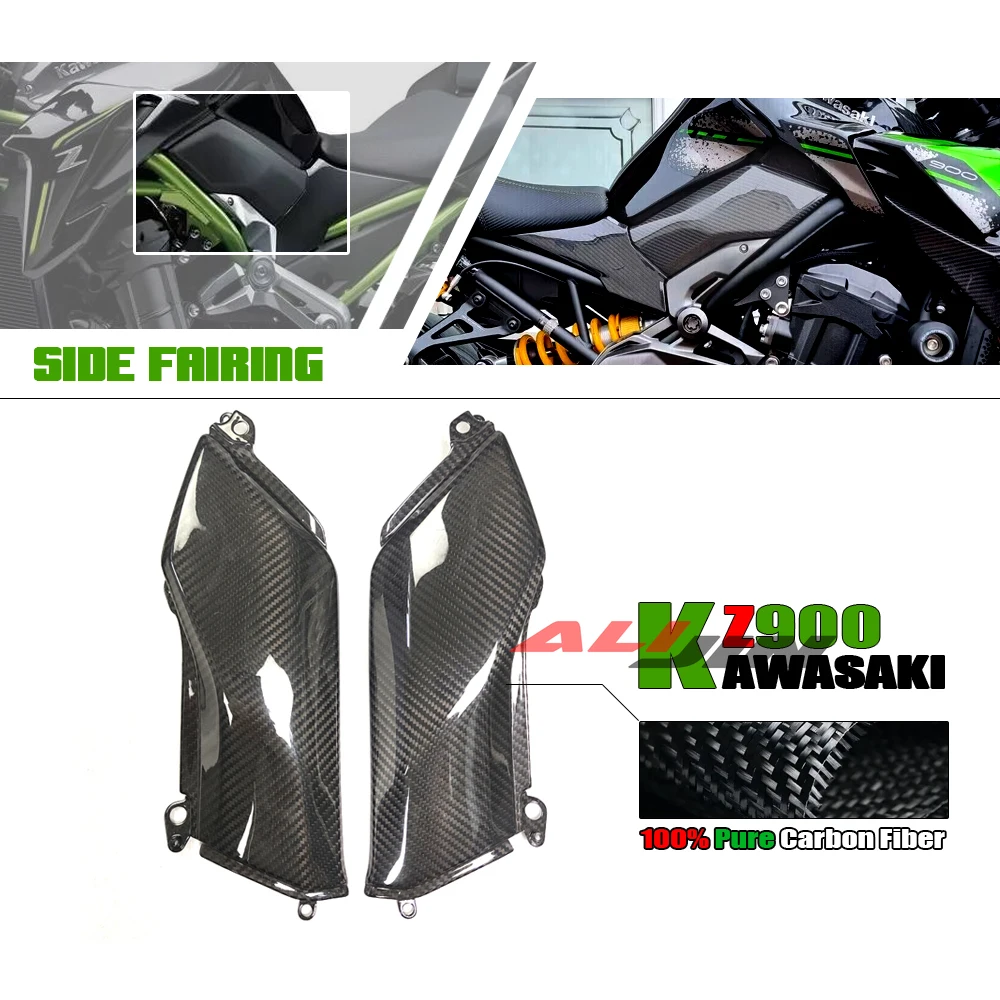 

Real Dry Carbon Fiber For Kawasaki Z900 2017-2023 2021 2022 Z900SE Motorcycle Side Fairing Fuel Tank Cover Kit Lower Panel