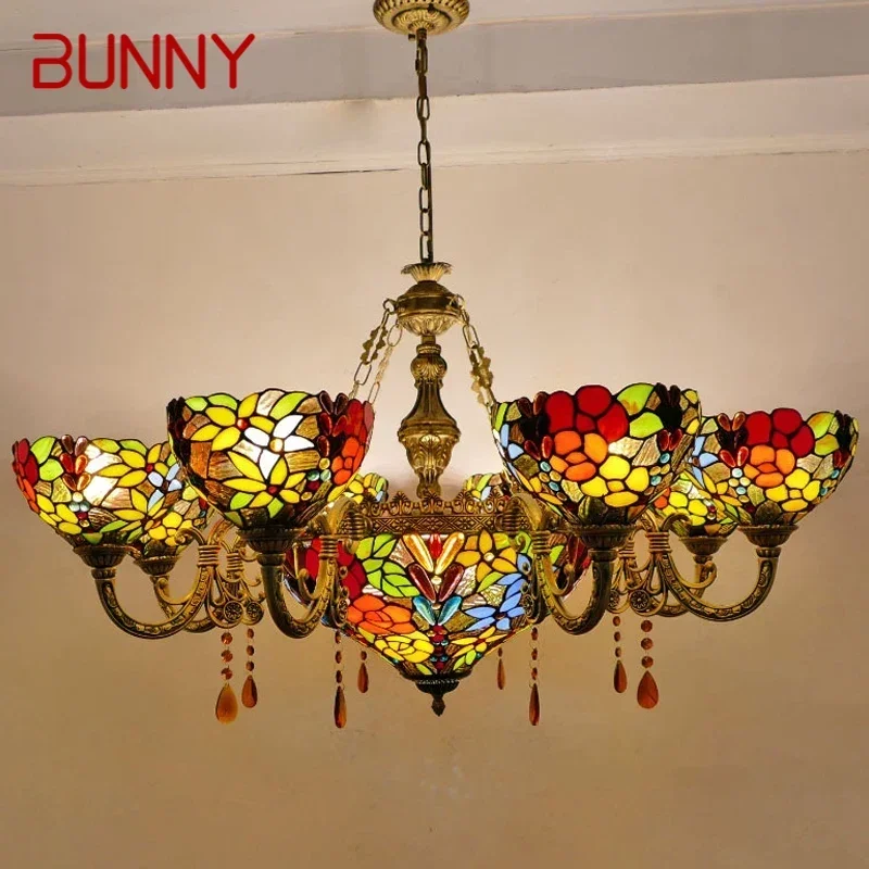 

Подвесной светильник BUNNY Tiffany в европейском стиле для гостиной, винтажная креативная цветная стеклянная люстра для ресторана, спальни, отеля