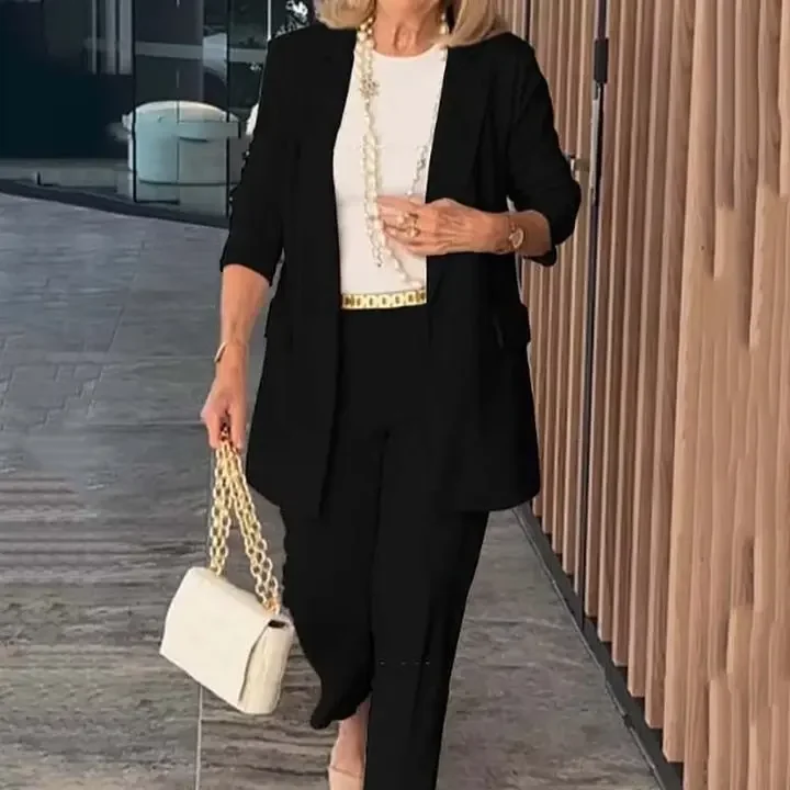 

Fashion Suit For Women Elegant Solid Lapel One Button Small Leg Trousers Two Piece Set Autumn Office Lady New