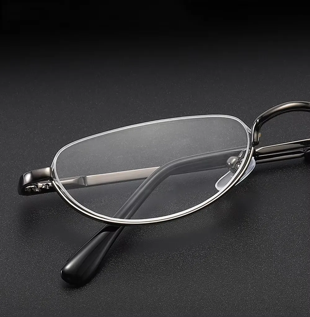 

Silver Black Half Rim Executive Frame Reading Glasses Men Portable Oval Fashion Reading Glasses Women +1+1.5+2+2.5+3+3.5 +4