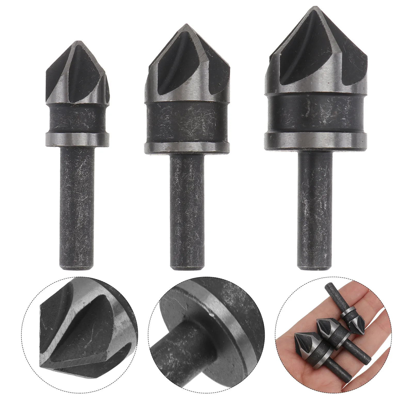 

3Pcs Round Shank Countersink Drill Bit High Hardness Hss Deburring Tool for Plastic Wood Aluminum Sheet Insulation Boards