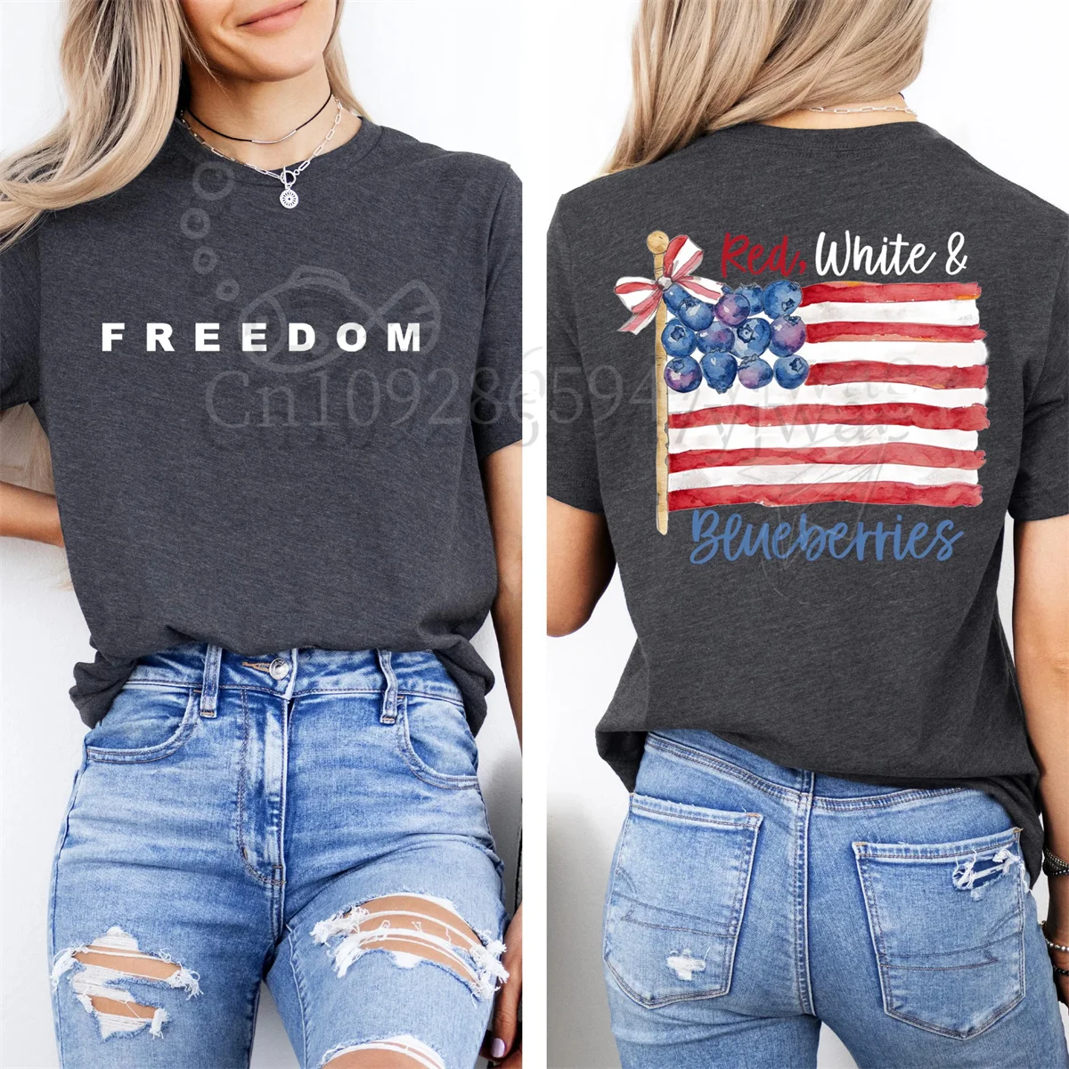 

Красно-белая и черничная футболка с флагом США и круглым вырезом, хлопковая свободная удобная летняя женская футболка с короткими рукавами и принтом