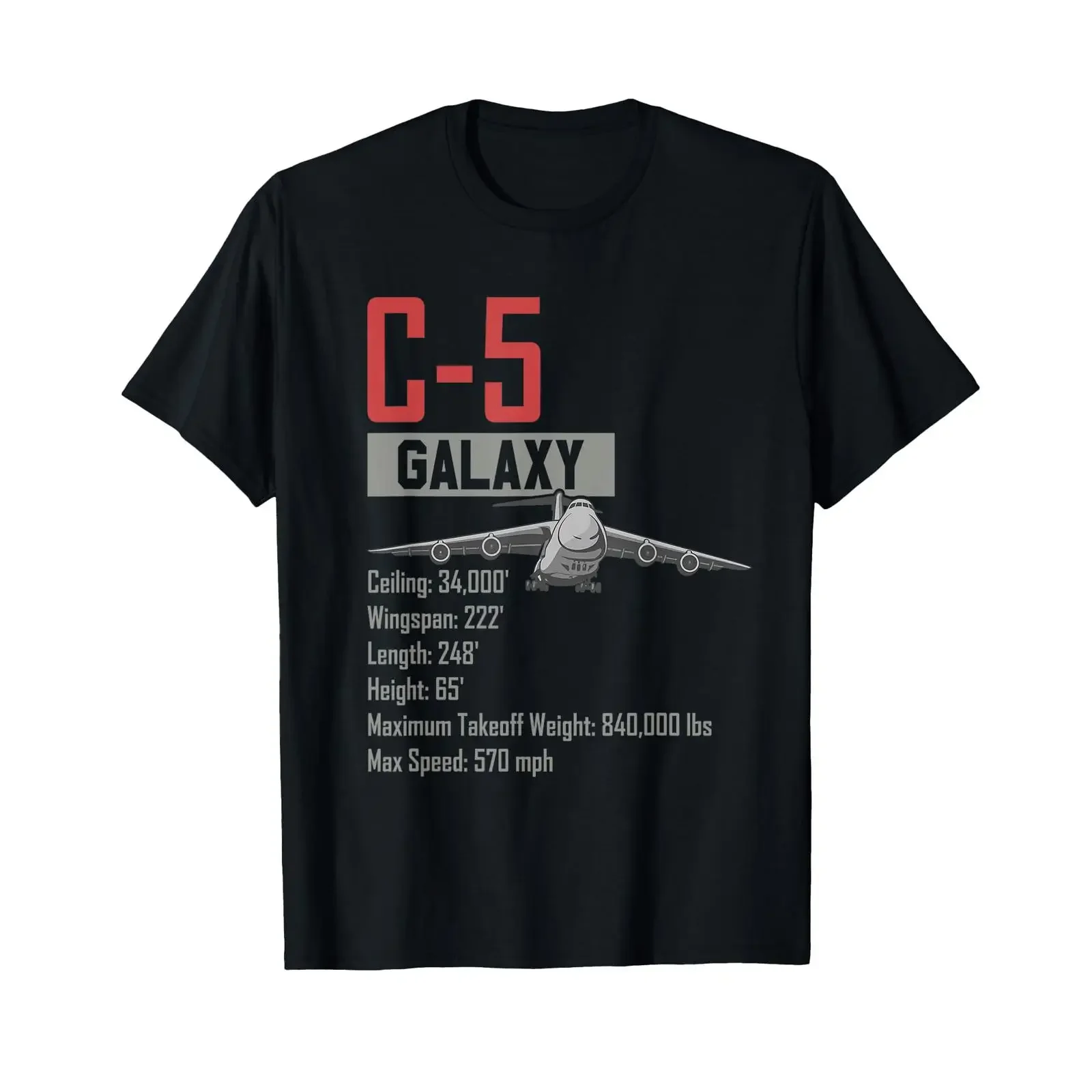American C 5 Galaxy Military Transport Aircraft T Shirt vintage Washed homme Stretched Stylish Top For Everyday Wear Casual