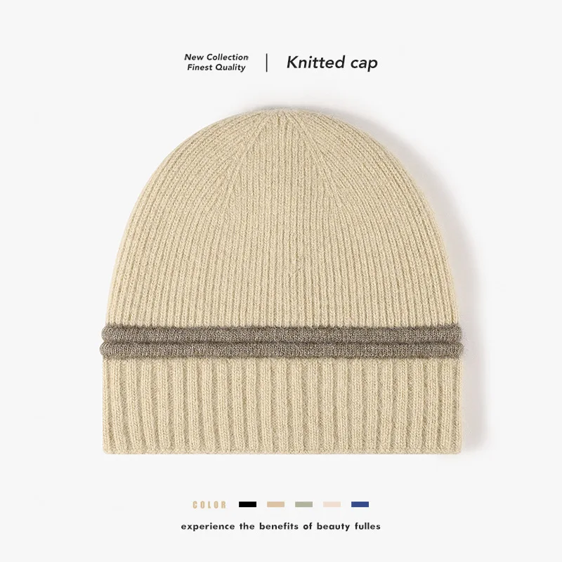 Autumn and Winter Knitted Pullover Fleece-Lined Thickened Warm Beanie for Men, Cross-Border Casual Woolen Hat