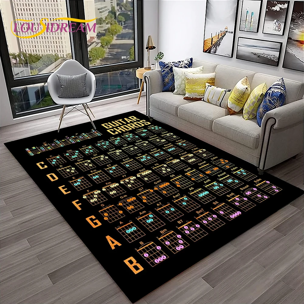 Music Basic Guitar Chord Theory Chart Piano Carpet Rug for Home Living Room Bedroom Sofa Doormat Decor,Kid Area Rug Non-slip Mat