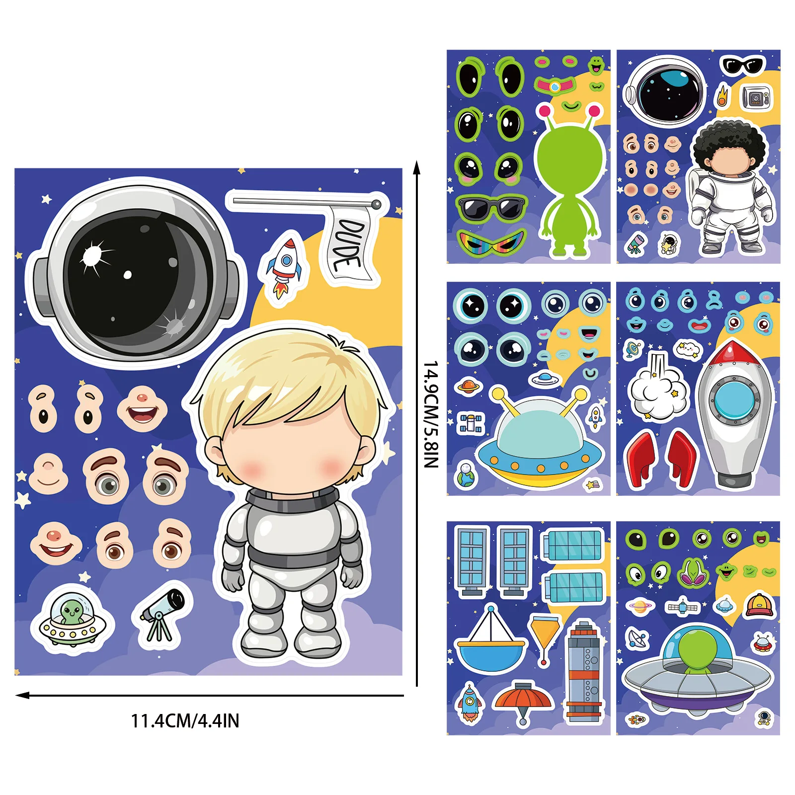 Cartoon Space Planet Assemble Face Stickers Astronaut Alien Puzzle Decals for Luggage Water Bottle Notebook DIY Craft Decor