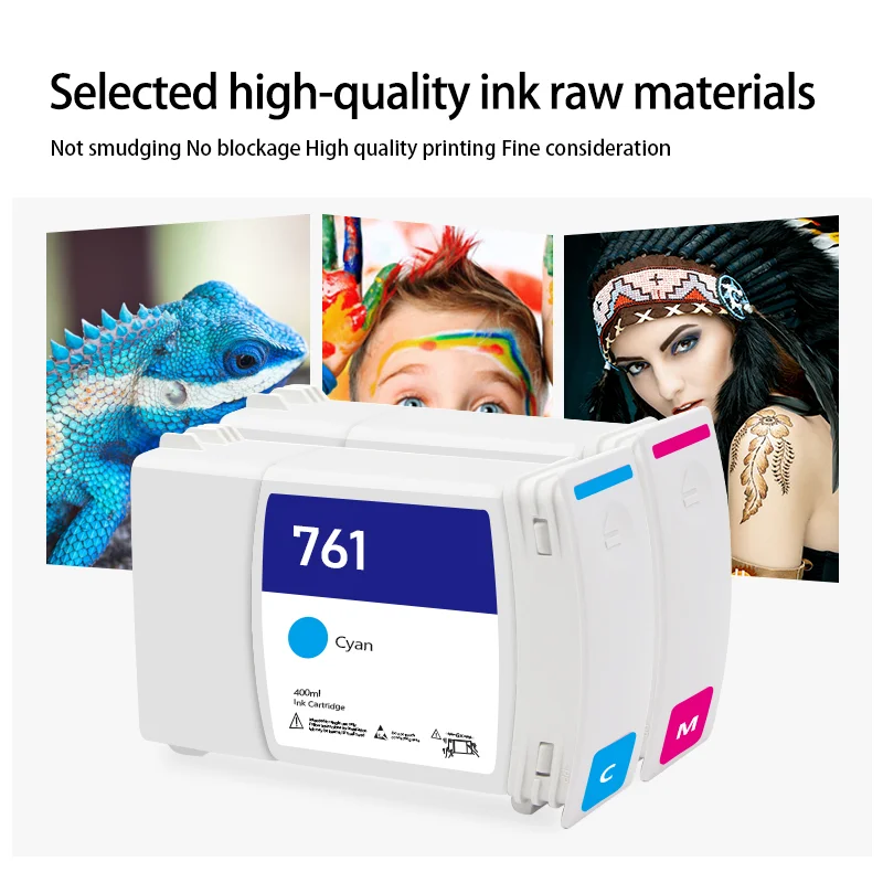 For HP 761 Ink Cartridge Full With Ink and chip For HP DesignJet T7100 T7200 Printer MBK-775ML C/M/Y/GY/DGY-400ML