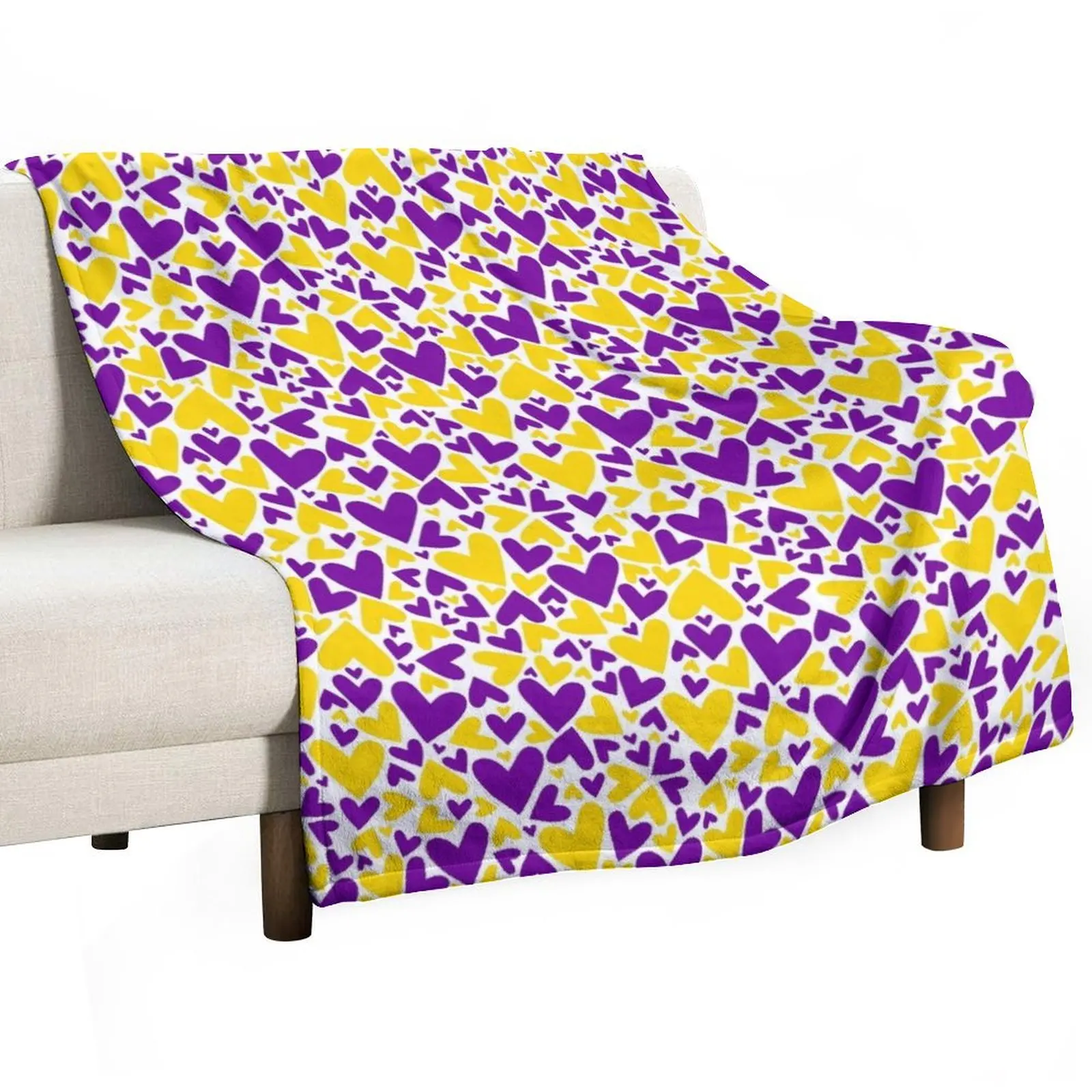 

Purple and Yellow Team Spirit Hearts Throw Blanket Designers Summer Thin Blankets