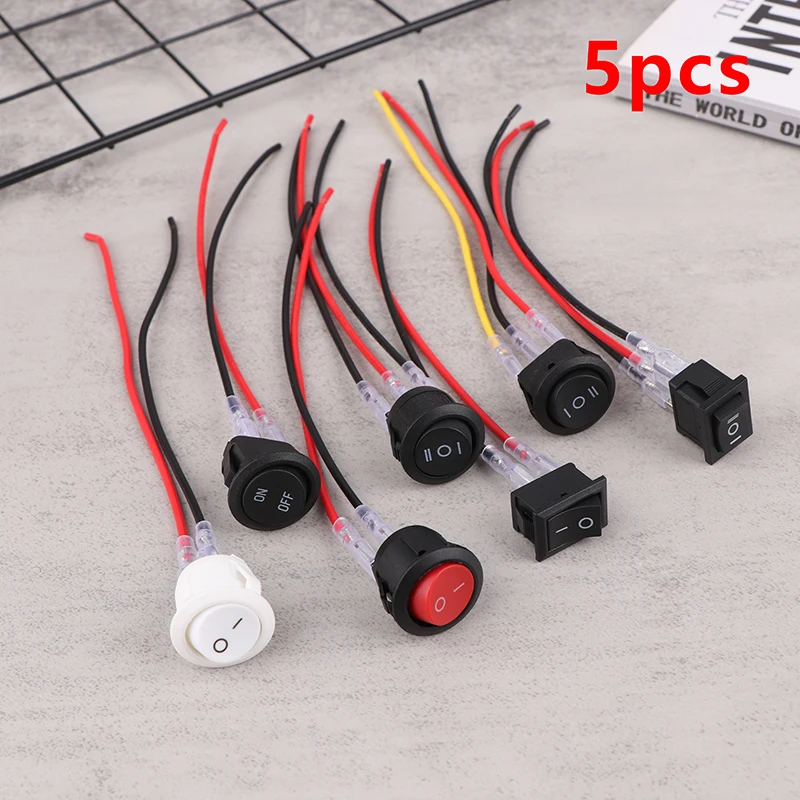 5Pcs Mini Rocker Switch 12 Volt ON Off Toggle Switch With Pre-Wired Electrical Switches