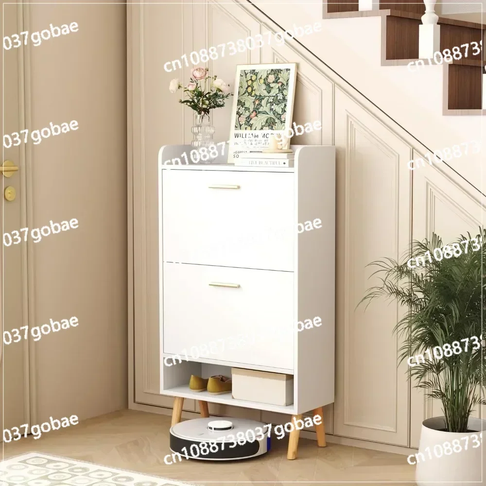 Shoes Organizer Shoe Storage Cabinet with 2 Flip Drawers Narrow Shoe Rack Cabinet with Storage Shelf and Top Cubby