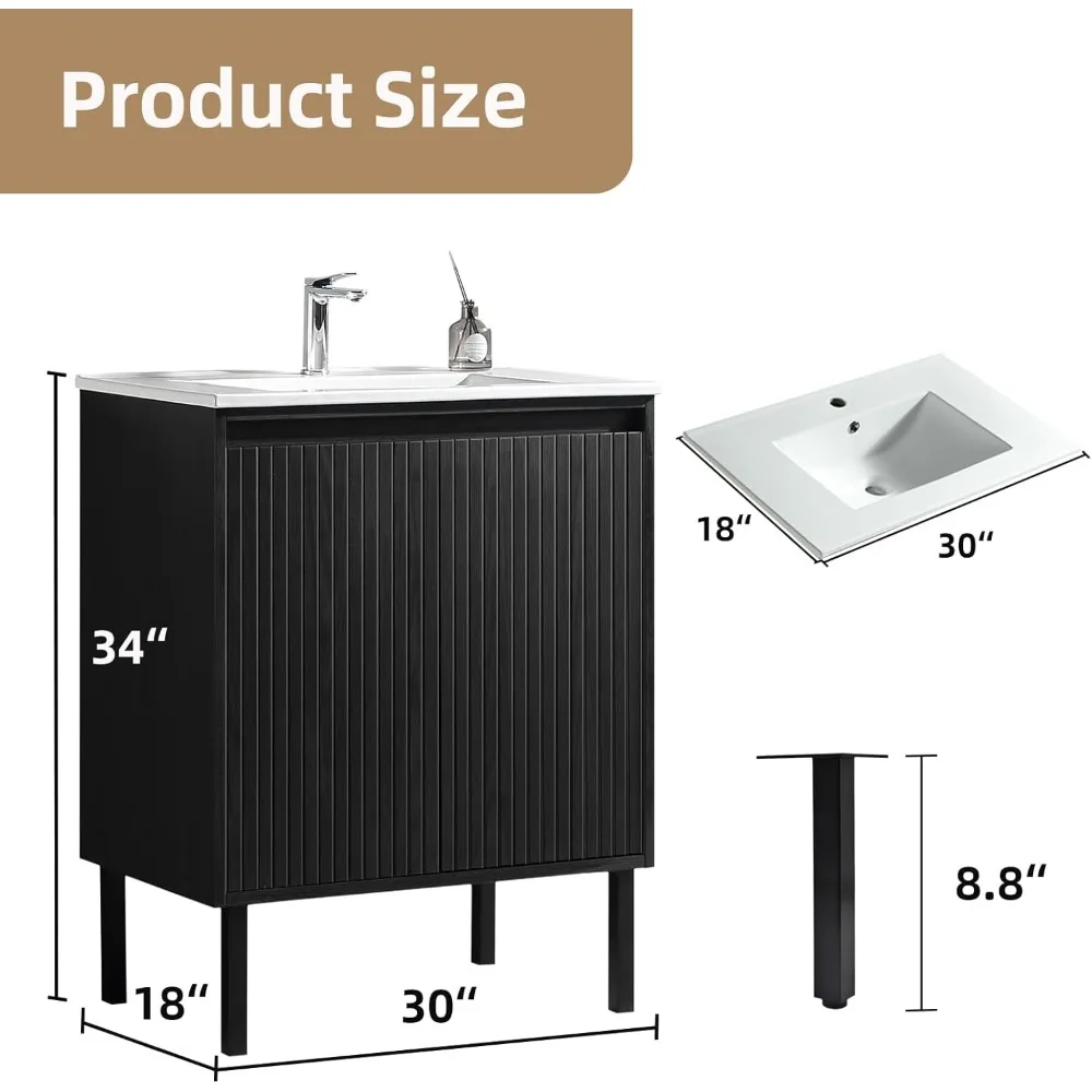 30 Inch Bathroom Vanity with Sink, Modern Design for Small Spaces, Space-Saving Wall-Mounted Feature, Soft-Closing Doors