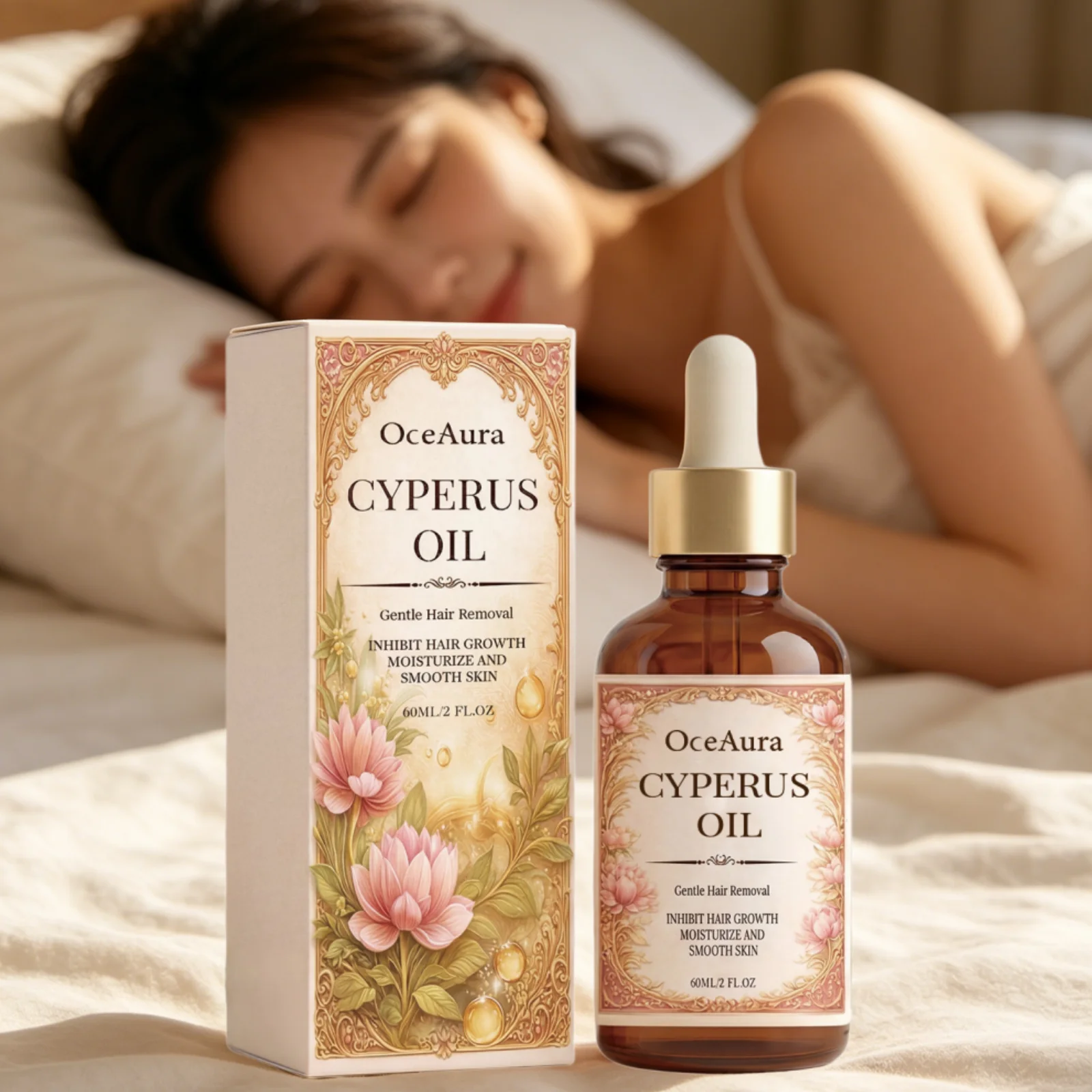 OceAura Cyperus Oil Reduce Hair Growth Gentle Hair Removal Smooth Skin Moisturizing Non Irritating Body Care Essential Oil 60ml