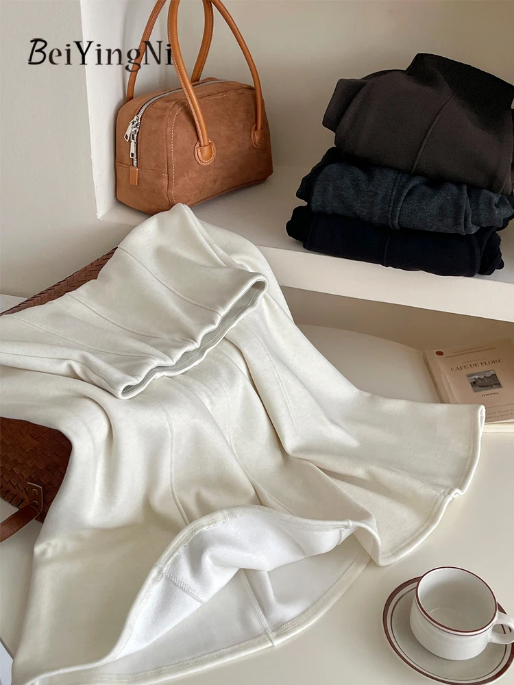 Beiyingni الفرنسية خمر الصوف ألف خط ميدي التنانير للنساء عادي المرقعة الكشمير الشتاء تنورة عالية الخصر الإناث الأسود Falda