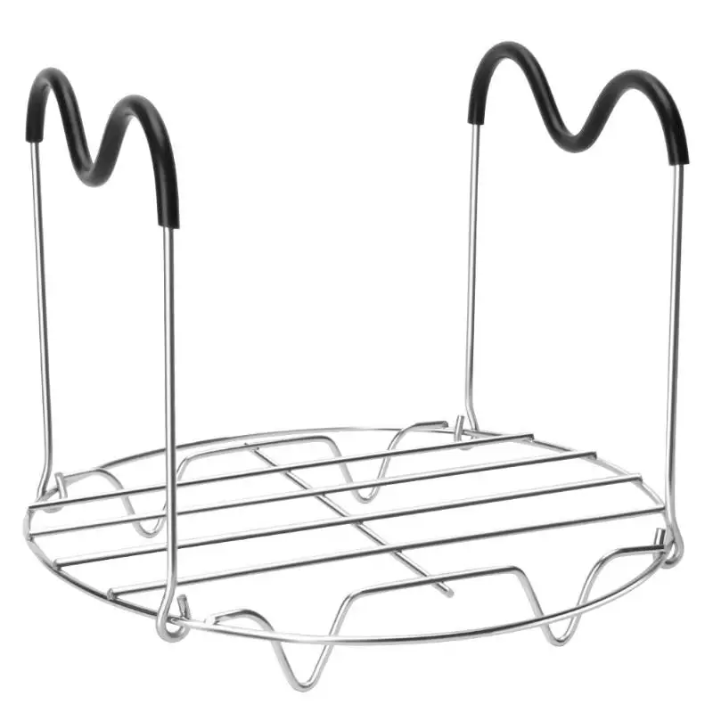 1Pc Stainless Steam Rack Pressure Cooker Trivet Steamer Rack Trivet With Heat Resistant Silicone Handles