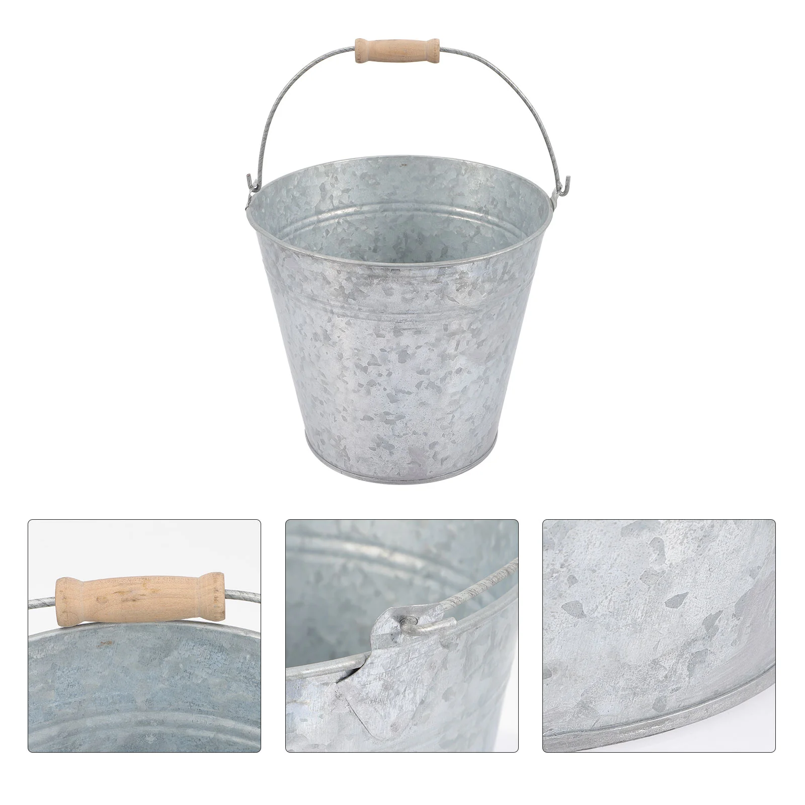 

Charcoal Stainless Steel Bucket Outdoor Flower Pots Mini Tin Pails Wood Seau Buckets