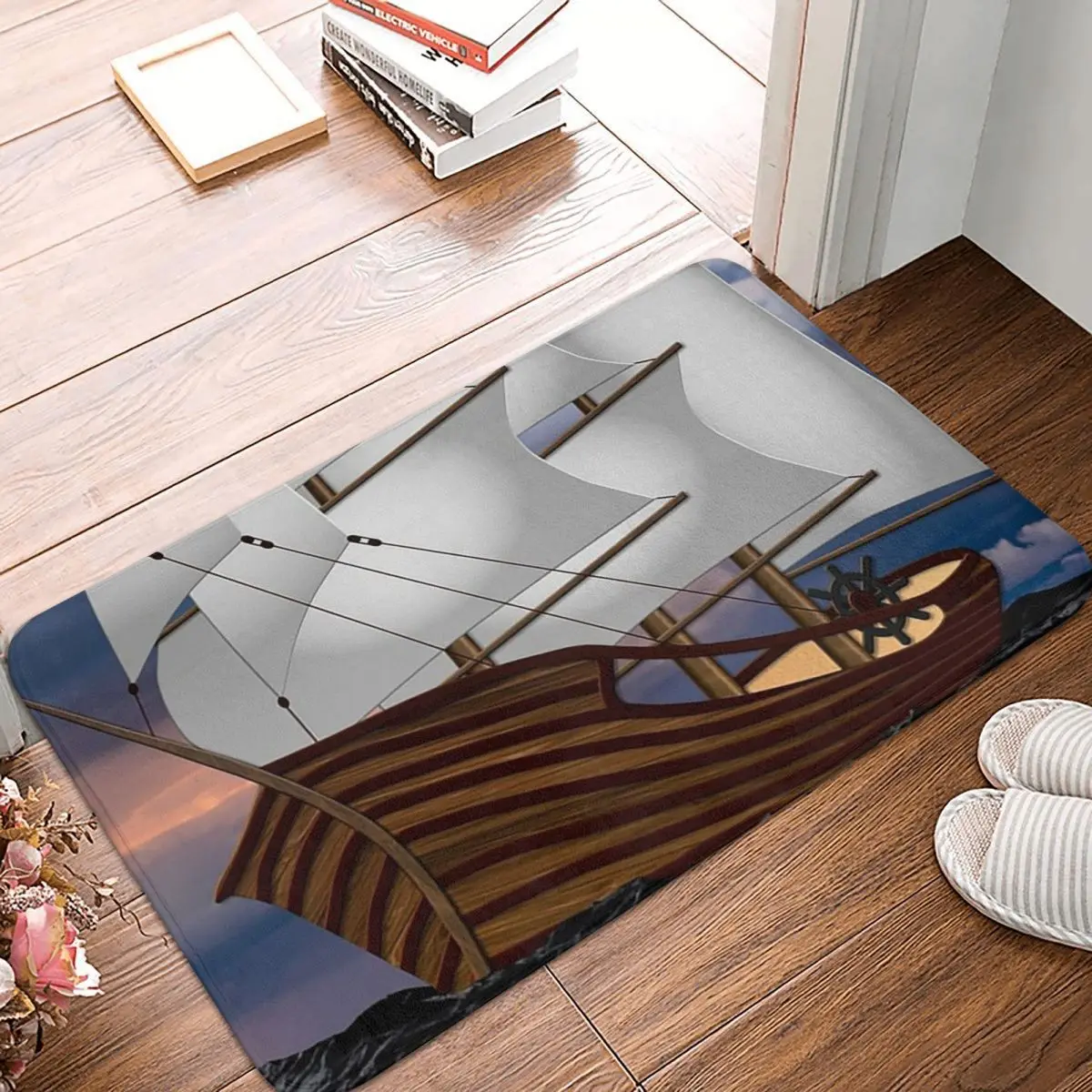 Galleon Sailboat Anti-slip Doormat Floor Mat Washable Carpet Rug for Kitchen Entrance Home Bathroom Living room Footpad Mats