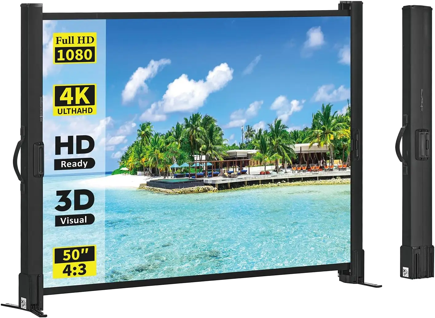 

50 Inch Portable Projector Screen with Stand, 4:3 Outdoor Lightweight Retractable, 1.2 Gain Wrinkle-Free for Home Cinema