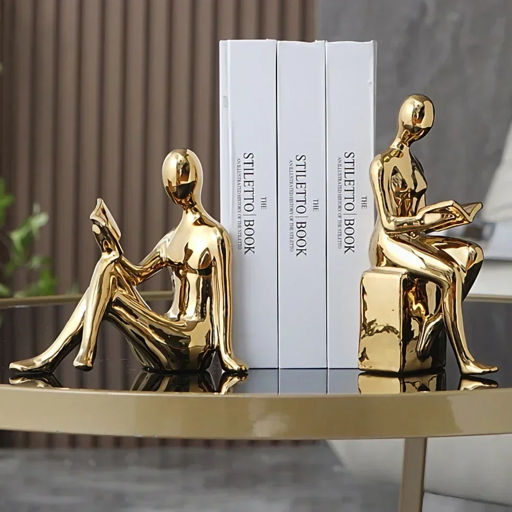 2 Pcs Modern Abstract Figures Figurines For Home Interior Decoration Luxury Decorative Fake Book Stand For Living Room Decor