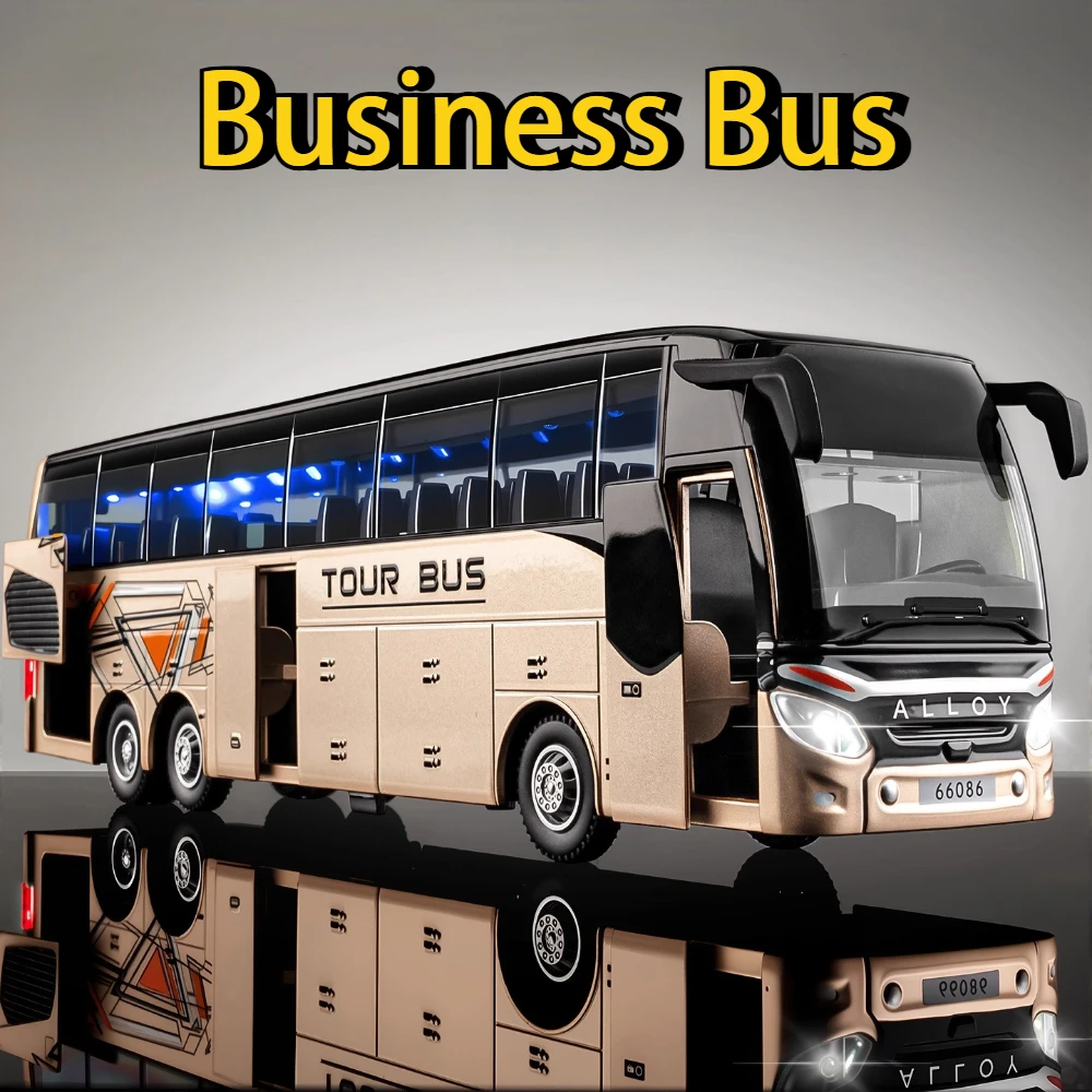 1:30 Business Single Double Decker Bus Toys Cars Diecast Alloy Models Doors Opened with Sound Light Pull Back Vehices Kids Gifts