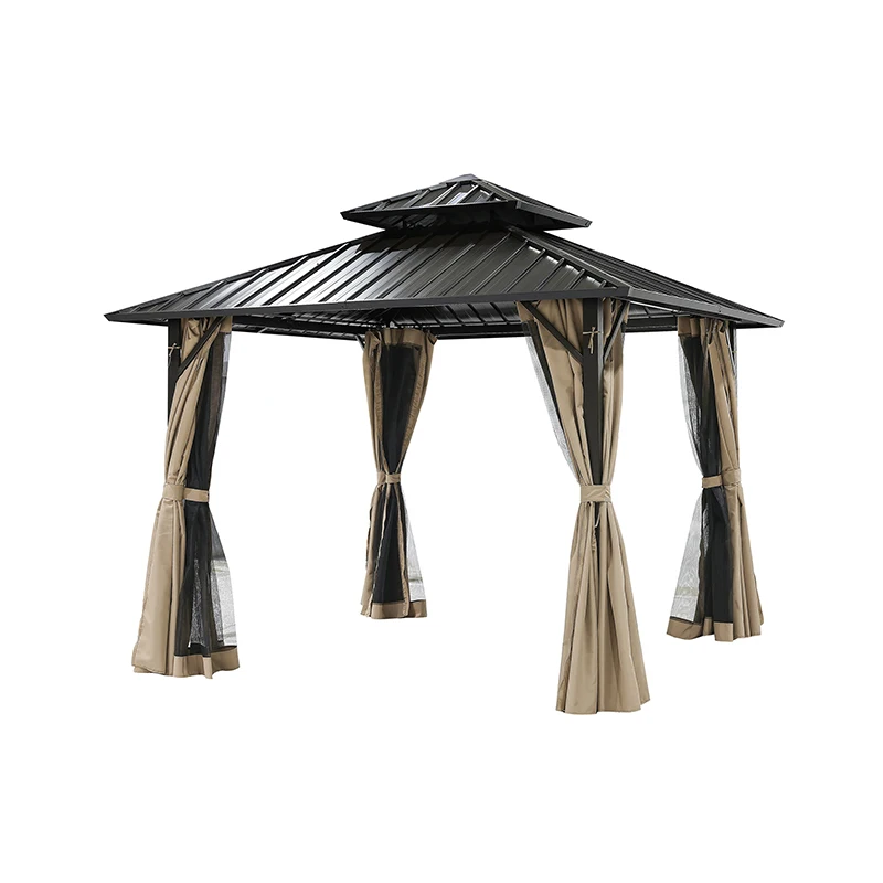 

Multifunctional 10'x10' Aluminum Frame Hardtop Gazebo All-Weather Double Metal Top Roof Canopy Pergola Outdoor Furniture for