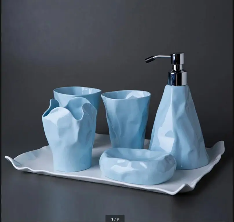 Ceramic Bathroom Kit Couple Mouthwash Cup Set Soap Dispenser Dish Hotel Accessories Home Decor