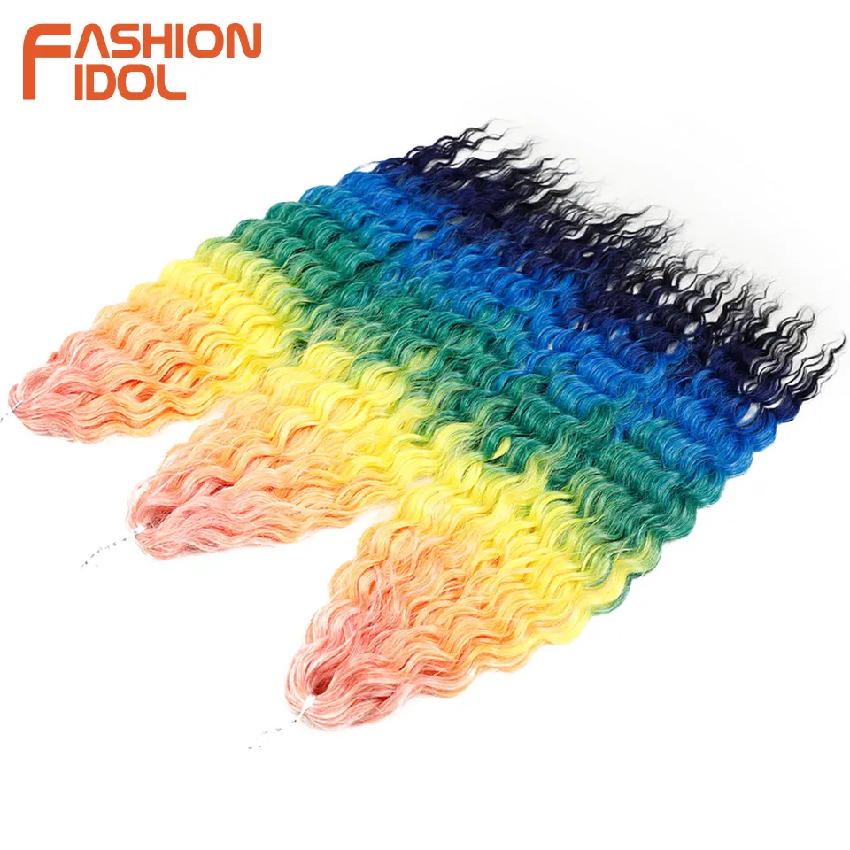 

FASHION IDOL 24 дюйма 300 г вязанные крючком волосы синтетические волны воды плетение наращивание волос Ombre Радужные искусственные волосы глубокие волнистые вьющиеся волосы